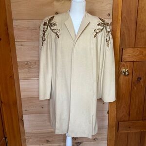 1940's cream wool coat with beaded detailing and original shoulder pads!